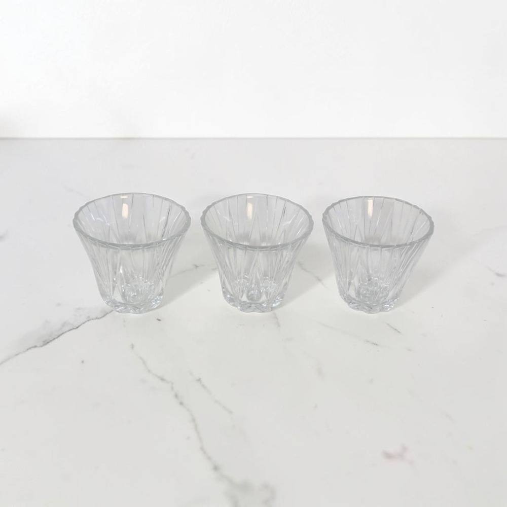 Retro-Style Pressed Glass Votive Candle Holders Set of 3 Scalloped Panel Cut 4in